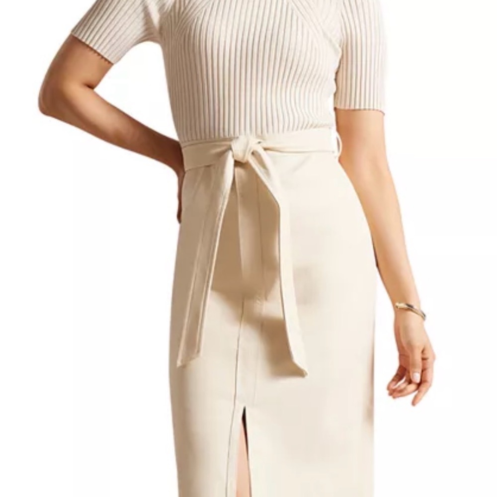 NWT Ted Baker Yanah Cream Tie-Front Mixed Media Dress